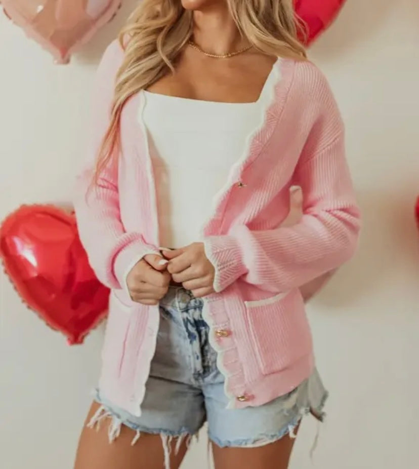 Rosa Pink Scalloped Edge Cardigan