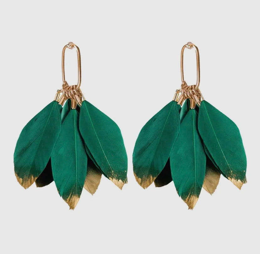 Georgia Green & Gold Feather Earrings