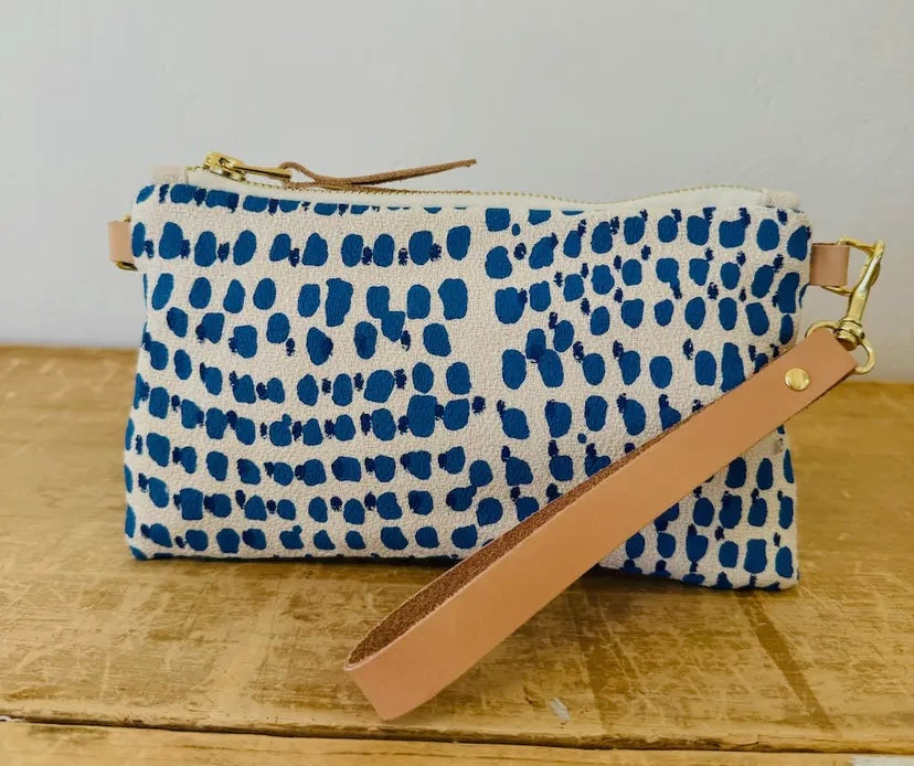 Bella Blue Dot Wristlet